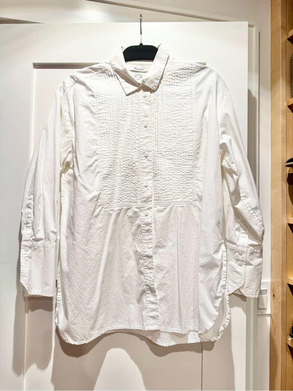 Madewell White Tuxedo inspired Pleated Front Dress Shirt Oversized Sz Small
